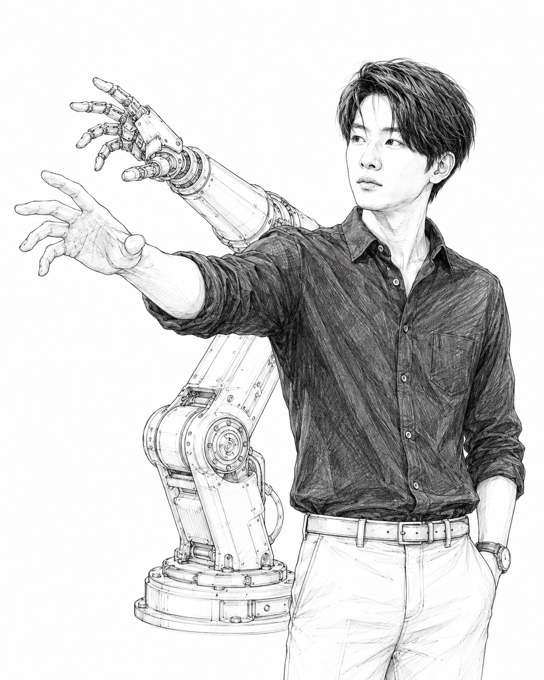 drawing of me with a robot arm